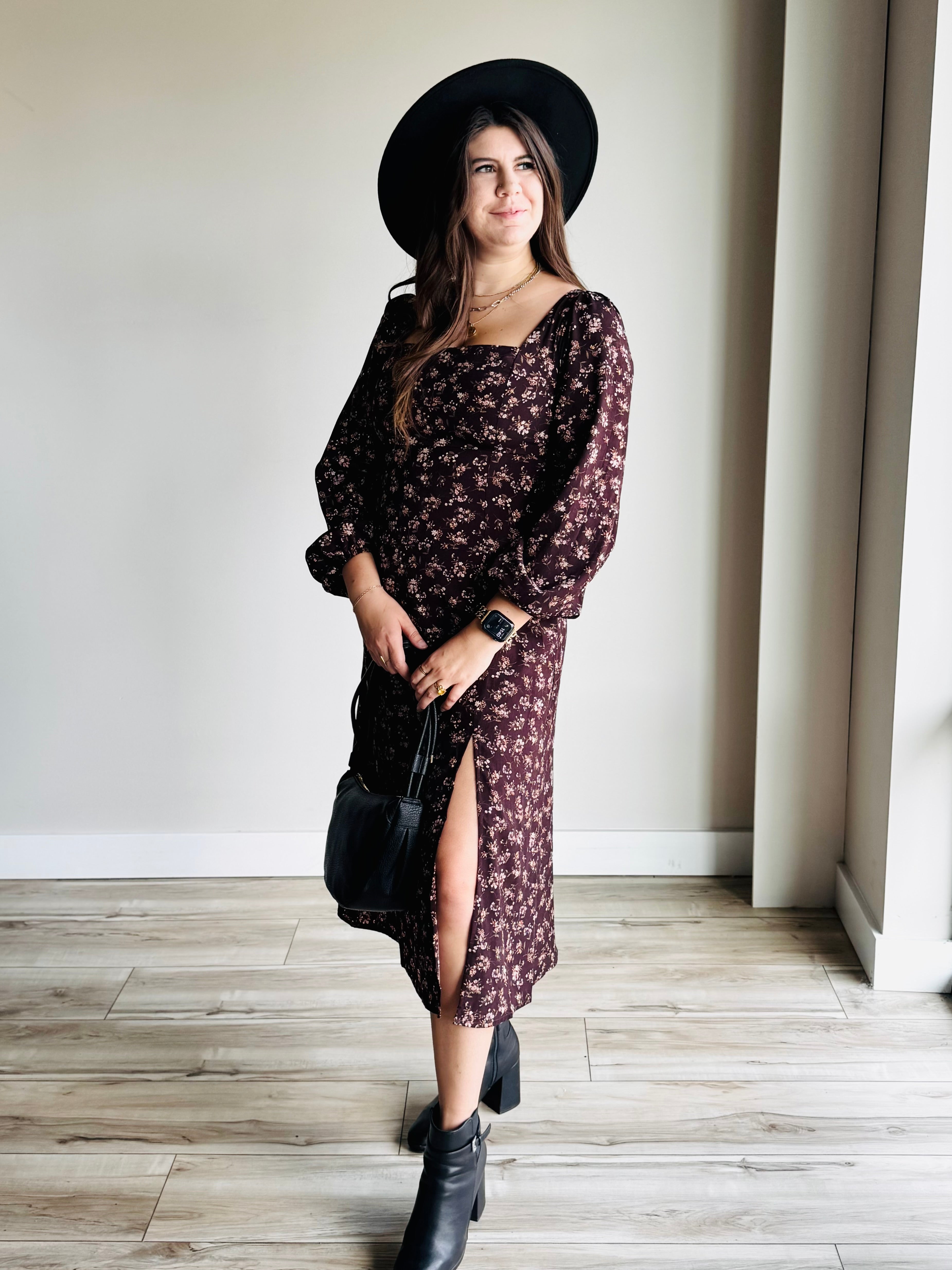 Hailey Long Sleeve Floral Midi Dress – 27 West Medium
