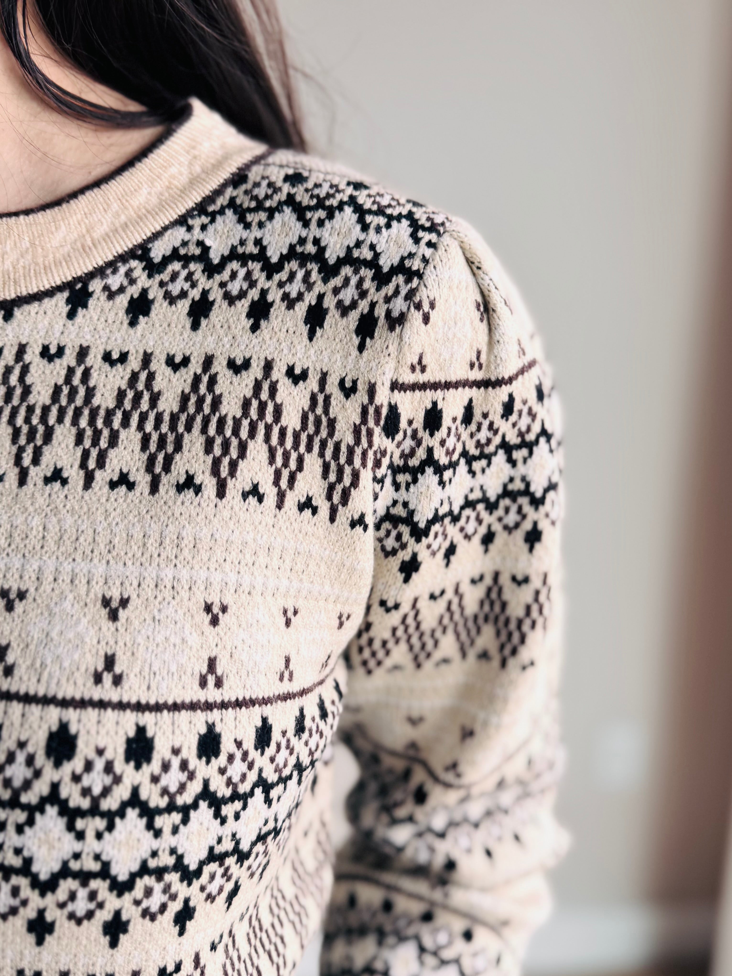 Celine Fair Isle Cropped Sweater – Puff Shoulder Knit Style – 27 West