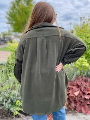 Leila Oversized Fleece Shacket - Dark Olive