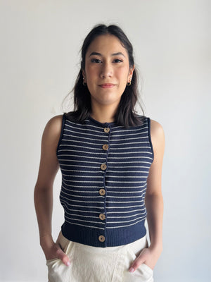 Tatum Striped Cardigan Vest - Navy