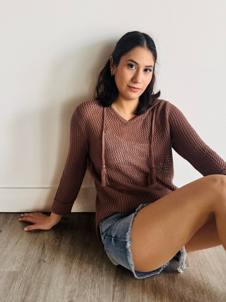 Avery Fish Net Hooded Pullover - Mocha