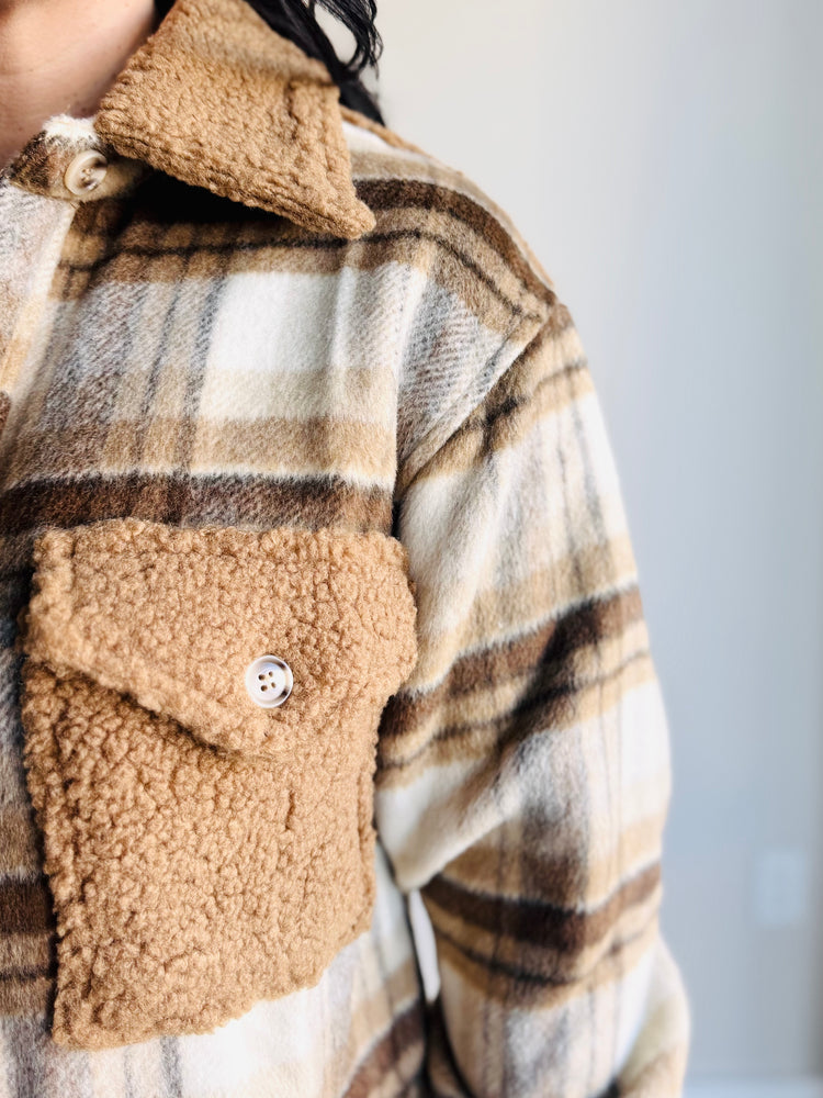 Natalie Sherpa Contrast Long Shacket