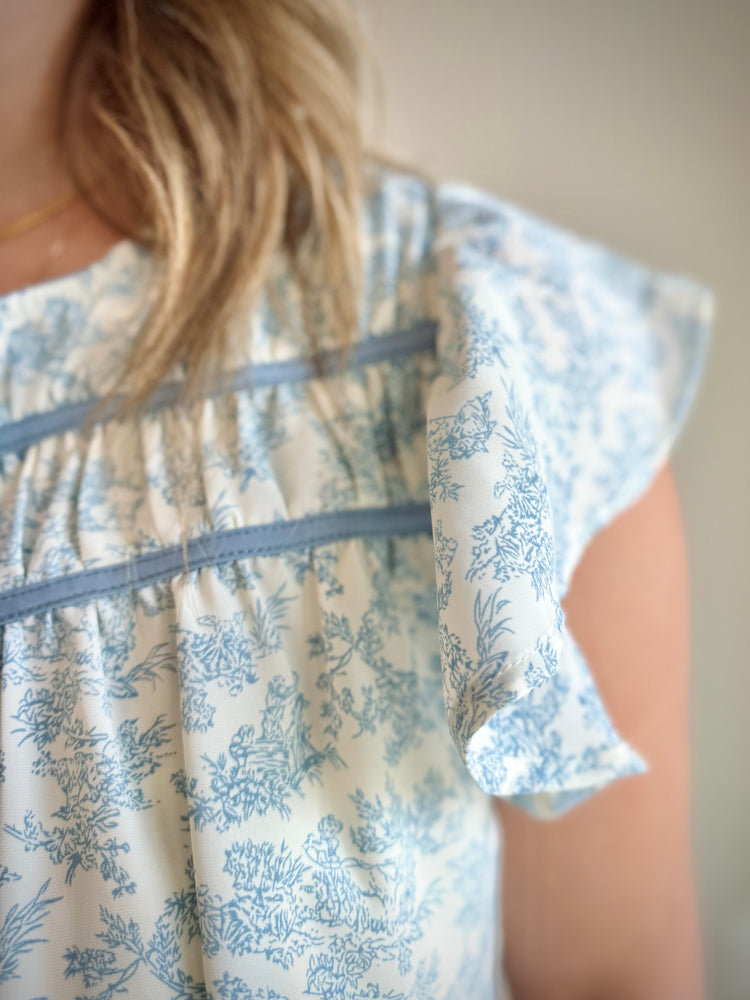 Brenna Ruffled Sleeve Blouse - Powder Blue