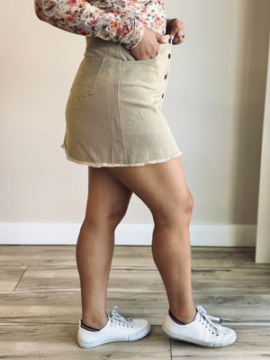 Destiny Button Down Skirt - Taupe