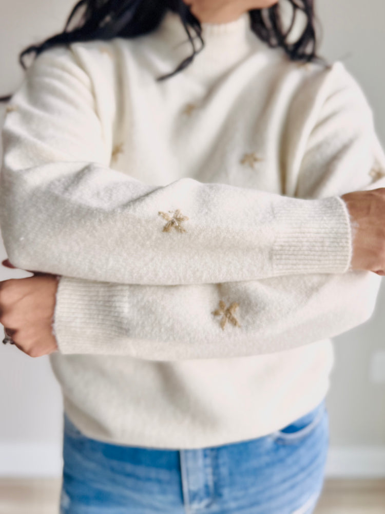 Melody Embroidered Mock Neck Sweater