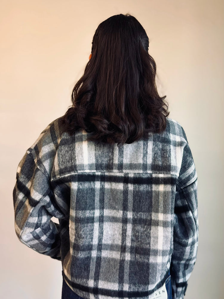 Mandy Plaid Cropped Shacket - Charcoal