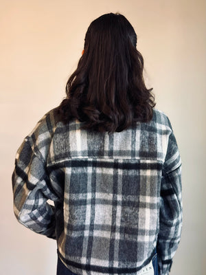 Mandy Plaid Cropped Shacket - Charcoal