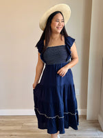 Morgan Ruffle Sleeve Smoked Midi Dress