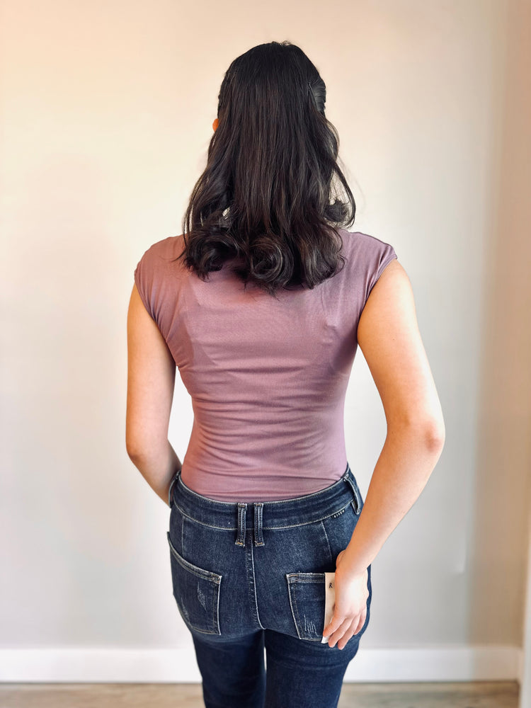 Lacey Cap Sleeve Bodysuit- Mauve