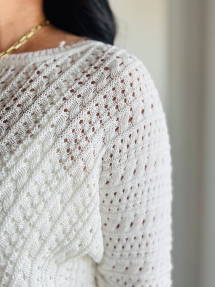 Daphne Boat Neck Crochet Sweater - Ivory