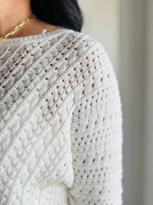 Daphne Boat Neck Crochet Sweater - Ivory