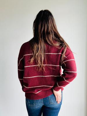 Vivienne Striped Crewneck Sweater - Wine