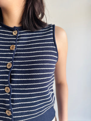 Tatum Striped Cardigan Vest - Navy