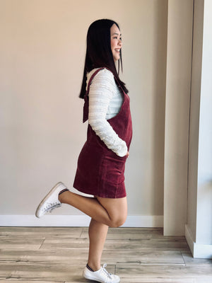 Sophie Corduroy Overall Dress - Raspberry