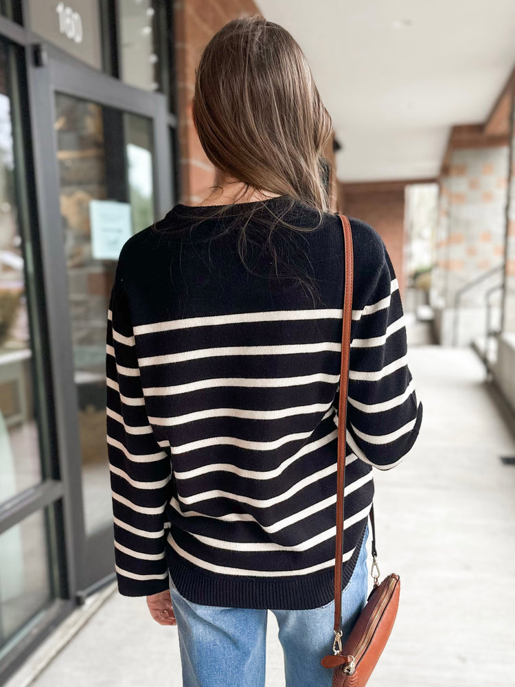 Poppy Striped Sweater - Black