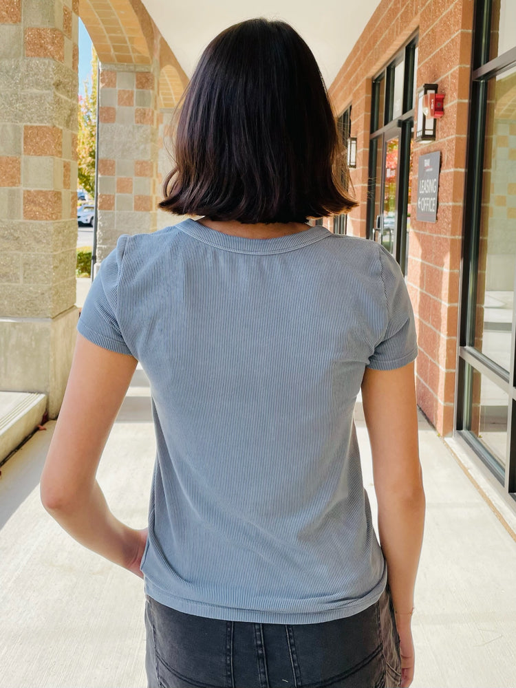 Gabby Scoop Neck Top - Dusty Blue