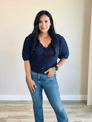 Jocelyn Scalloped Cardigan - Navy
