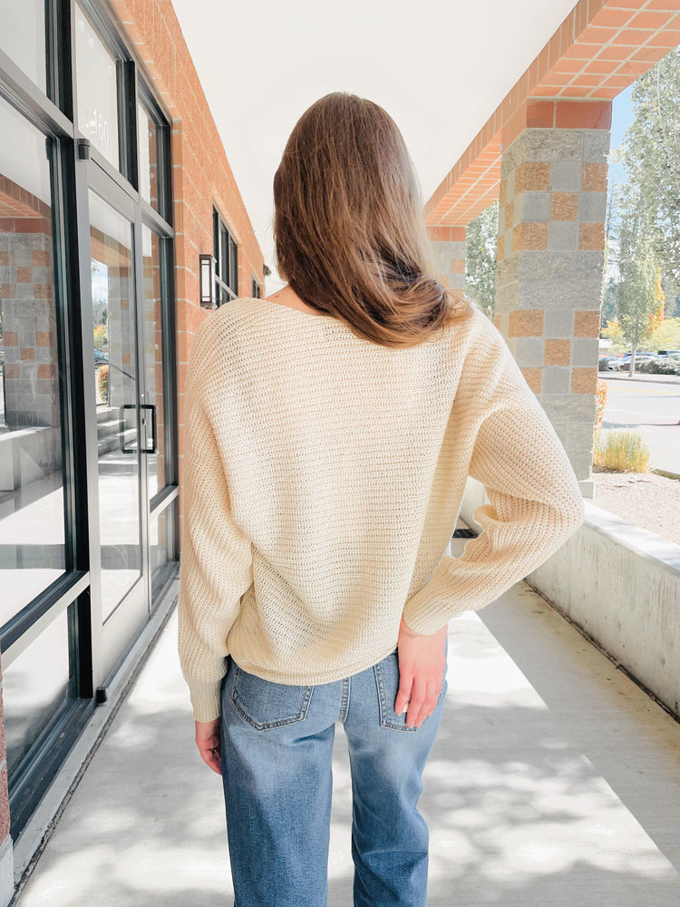 
            
                Load image into Gallery viewer, Lynn Wide V-Neck Sweater - Ivory
            
        