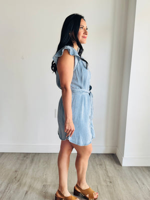 Riley Flutter Sleeve Chambray Dress