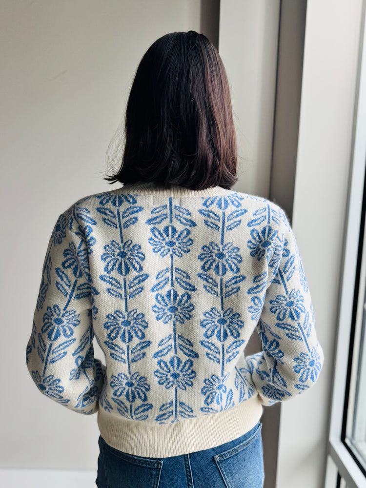 Hadley Floral Pattern Knit Sweater - Blue