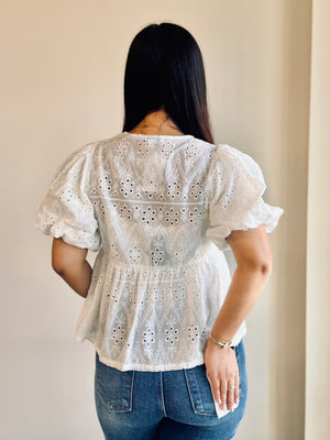 Cassidy Eyelet Peplum Top - Ivory