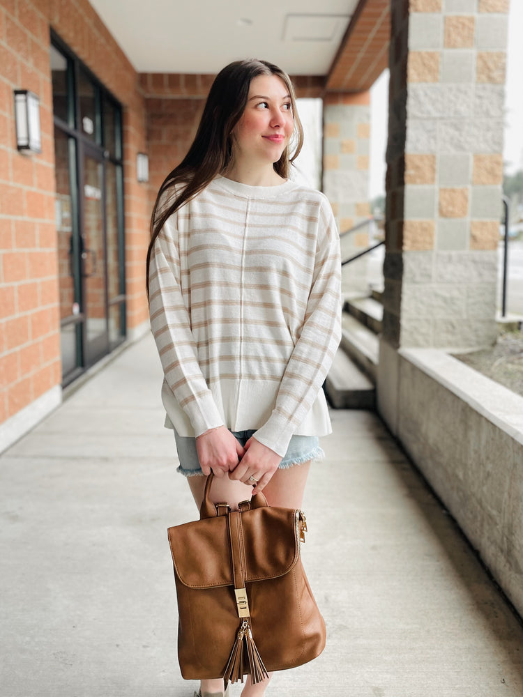 Kayden Striped Pullover Sweater - Taupe