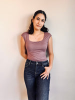 Lacey Cap Sleeve Bodysuit- Mauve