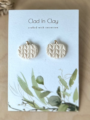 Clad in Clay - White Pumpkin Earrings