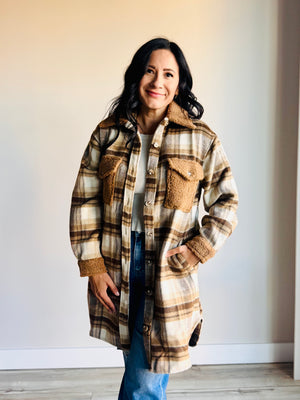 Natalie Sherpa Contrast Long Shacket