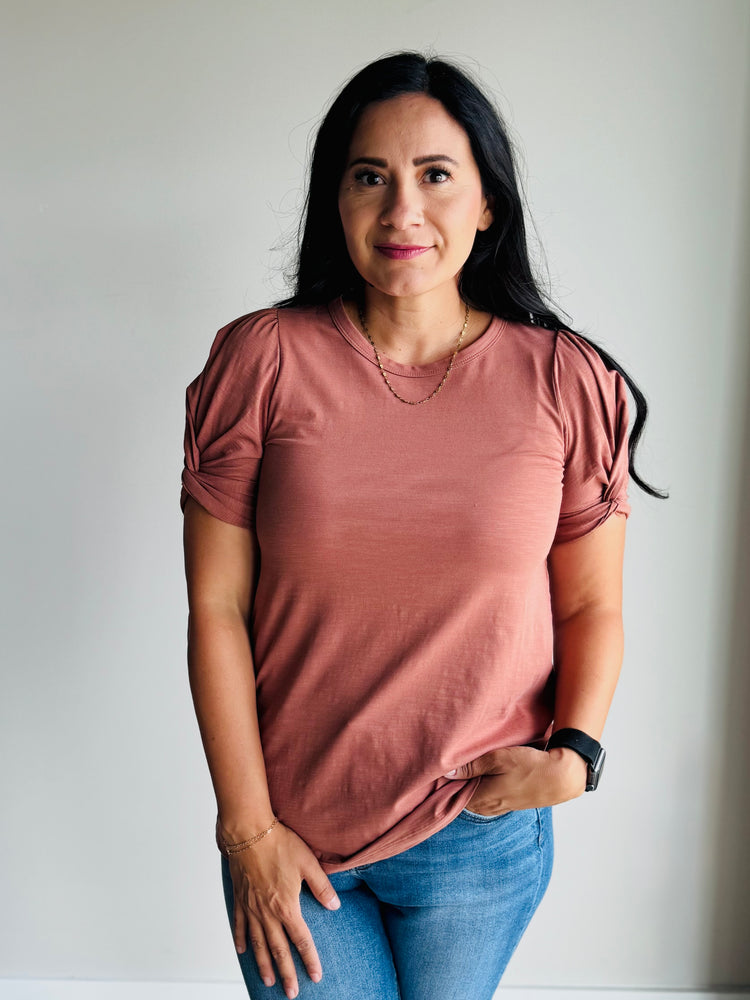 Jainey Twisted Puff Sleeve Top - Clay