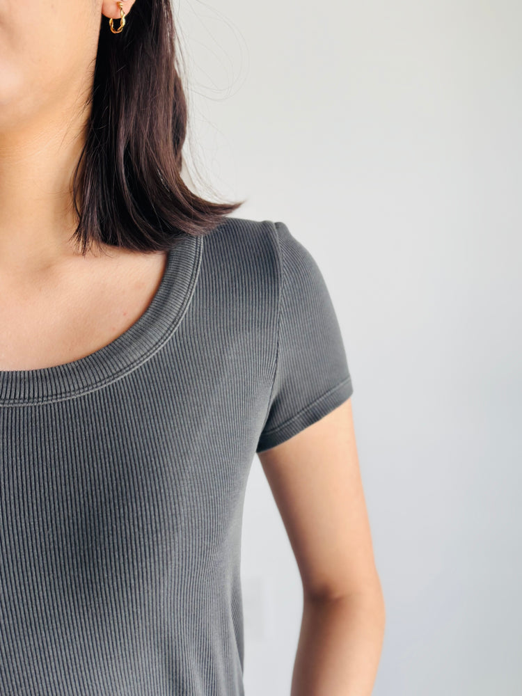 Gabby Scoop Neck Top - Charcoal