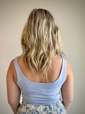 Kyra Scoop Neck Tank Top - Dusty Blue