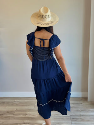 Morgan Ruffle Sleeve Smoked Midi Dress
