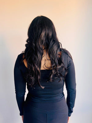 Shaina Square Neck Long Sleeve Top - Black