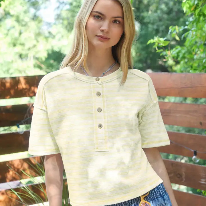 Annalise Striped Exposed Seam Top - Butter - 27 West