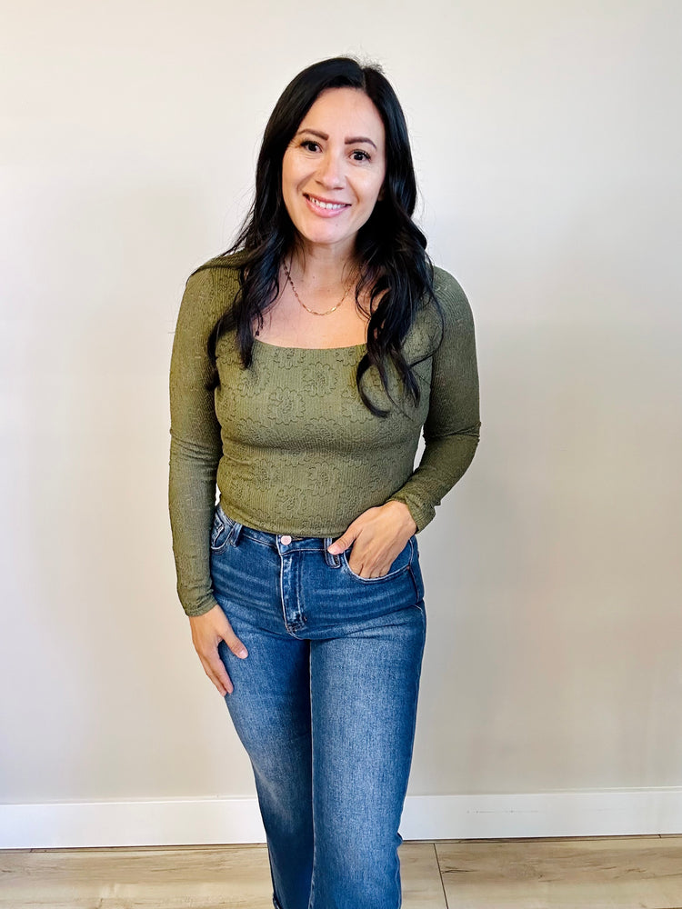 Mara Embroidered Lace Top - Olive