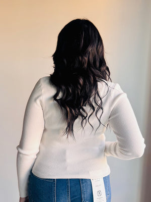 Abigail Ribbed Square Neck Top - Ivory