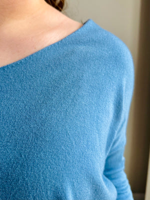 Leah V-Neckline Sweater - Dusty Blue