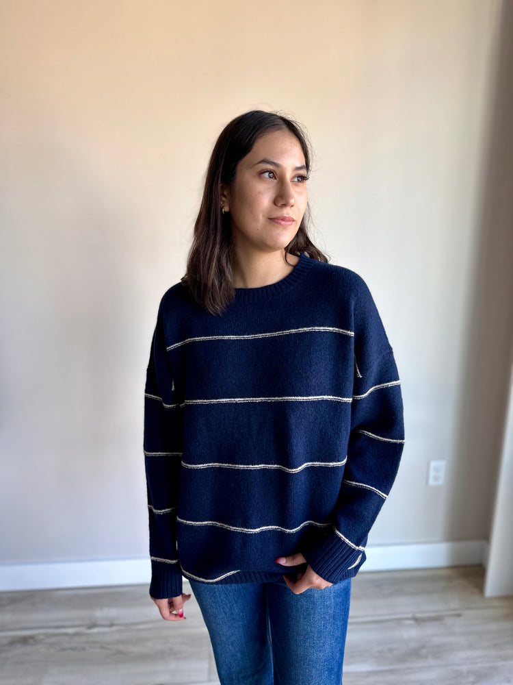 Vivienne Striped Crewneck Sweater - Navy