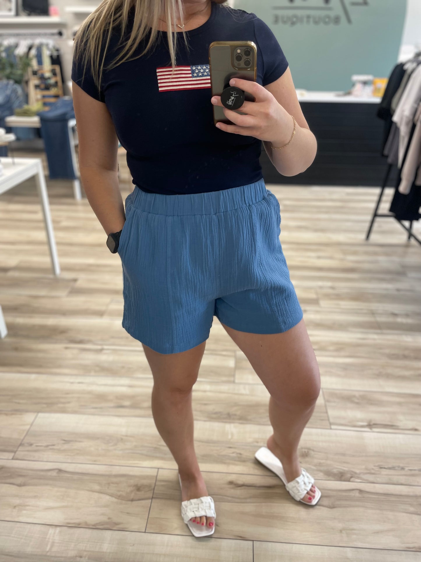 Elliot Elastic Waistband Shorts- Blue - 27 West