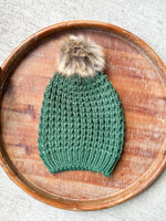 Knit Beanie with Pom- Evergreen