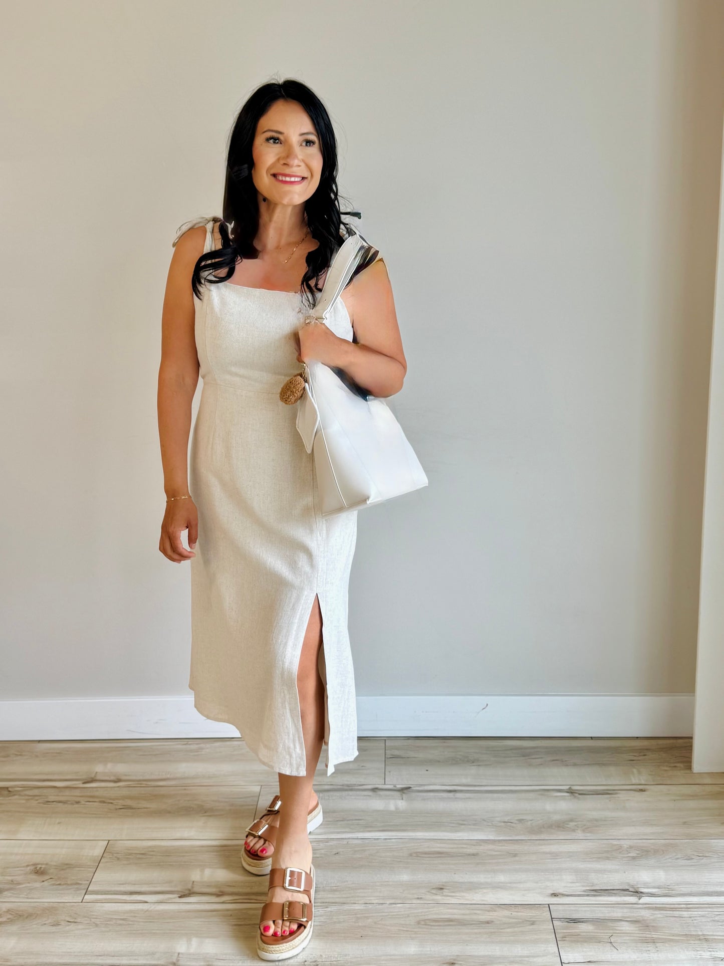tie shoulder midi dress Brandy Tie Shoulder Midi Dress