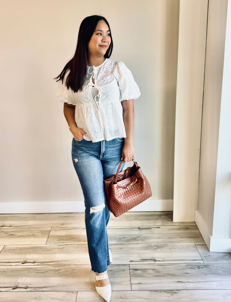 Cassidy Eyelet Peplum Top - Ivory