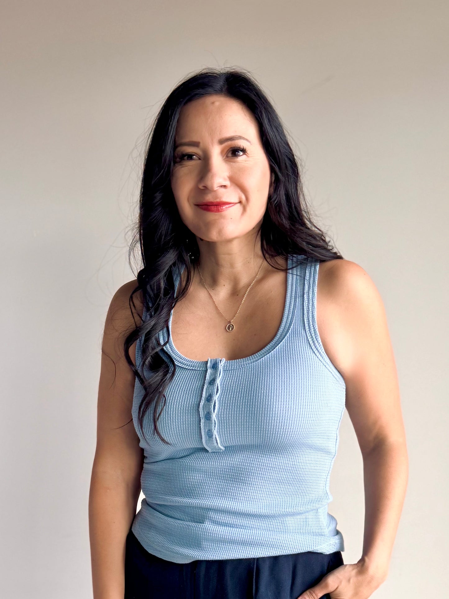 Mallory Knit Tank Top - Sky Blue - 27 West