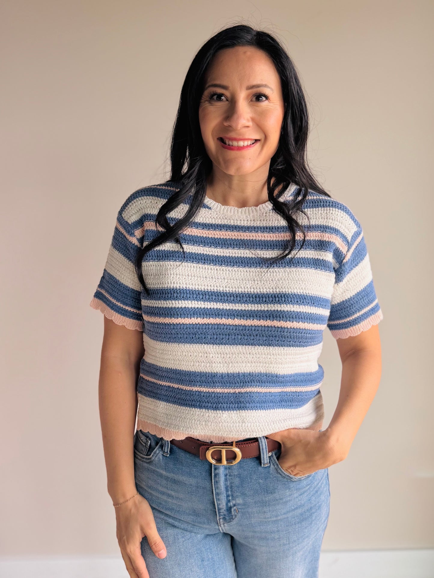 Saylah Striped Knit Short Sleeve Top - 27 West