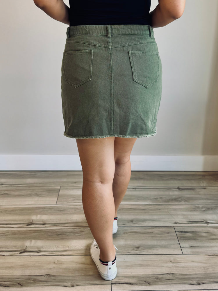 Destiny Button Down Skirt - Olive