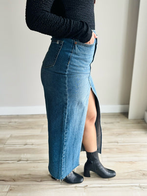 Junie Criss Cross Long Denim Skirt