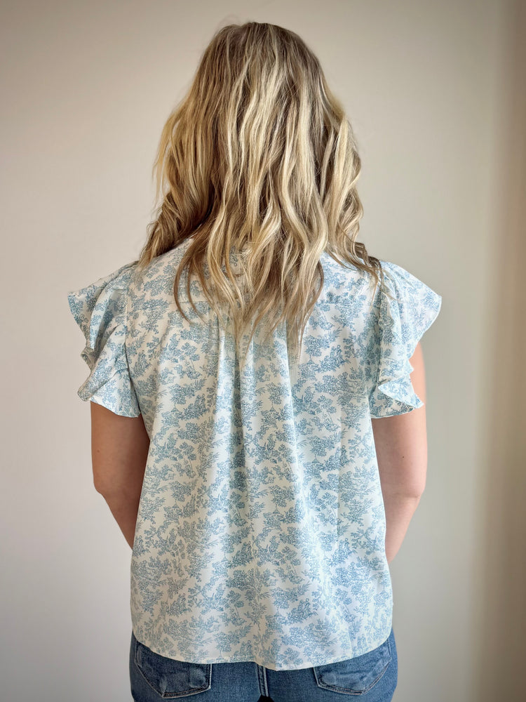 Brenna Ruffled Sleeve Blouse - Powder Blue