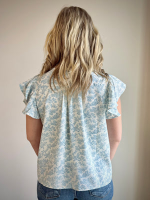 Brenna Ruffled Sleeve Blouse - Powder Blue