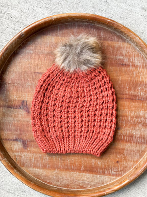 
            
                Load image into Gallery viewer, Knit Beanie with Pom- Rust
            
        